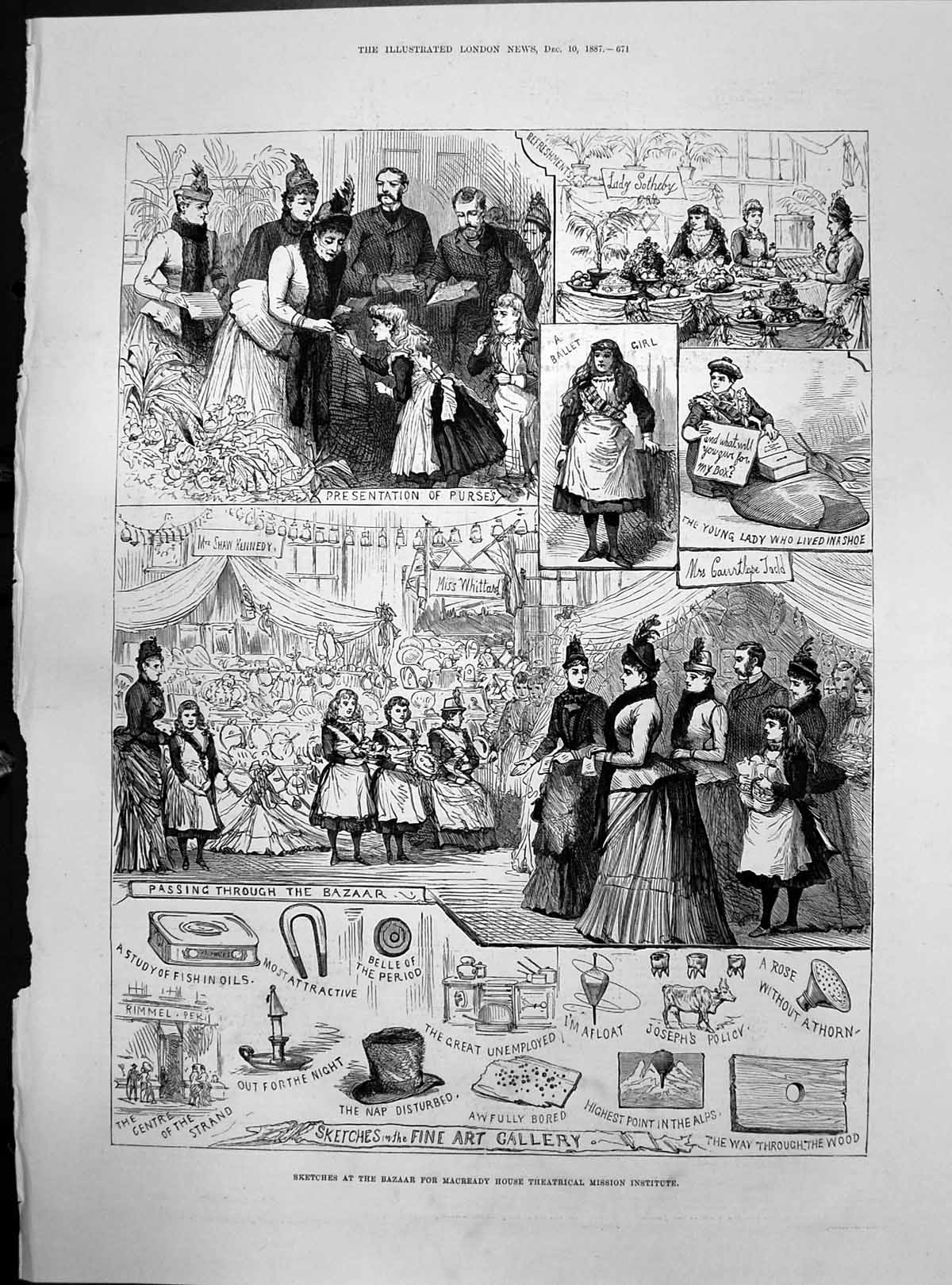 Old Sketches Bazaar Macready House Theatrical Mission Institute 1887 Victorian