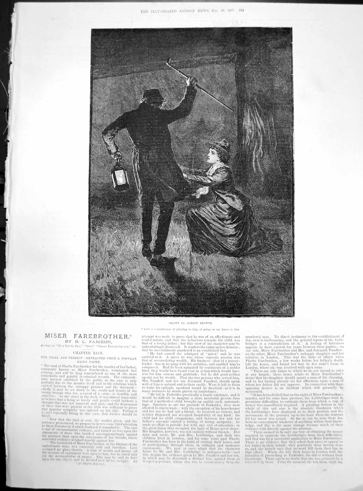 Old Miser Farebrother Trial Verdict Lady Pleading Man Stick Lantern