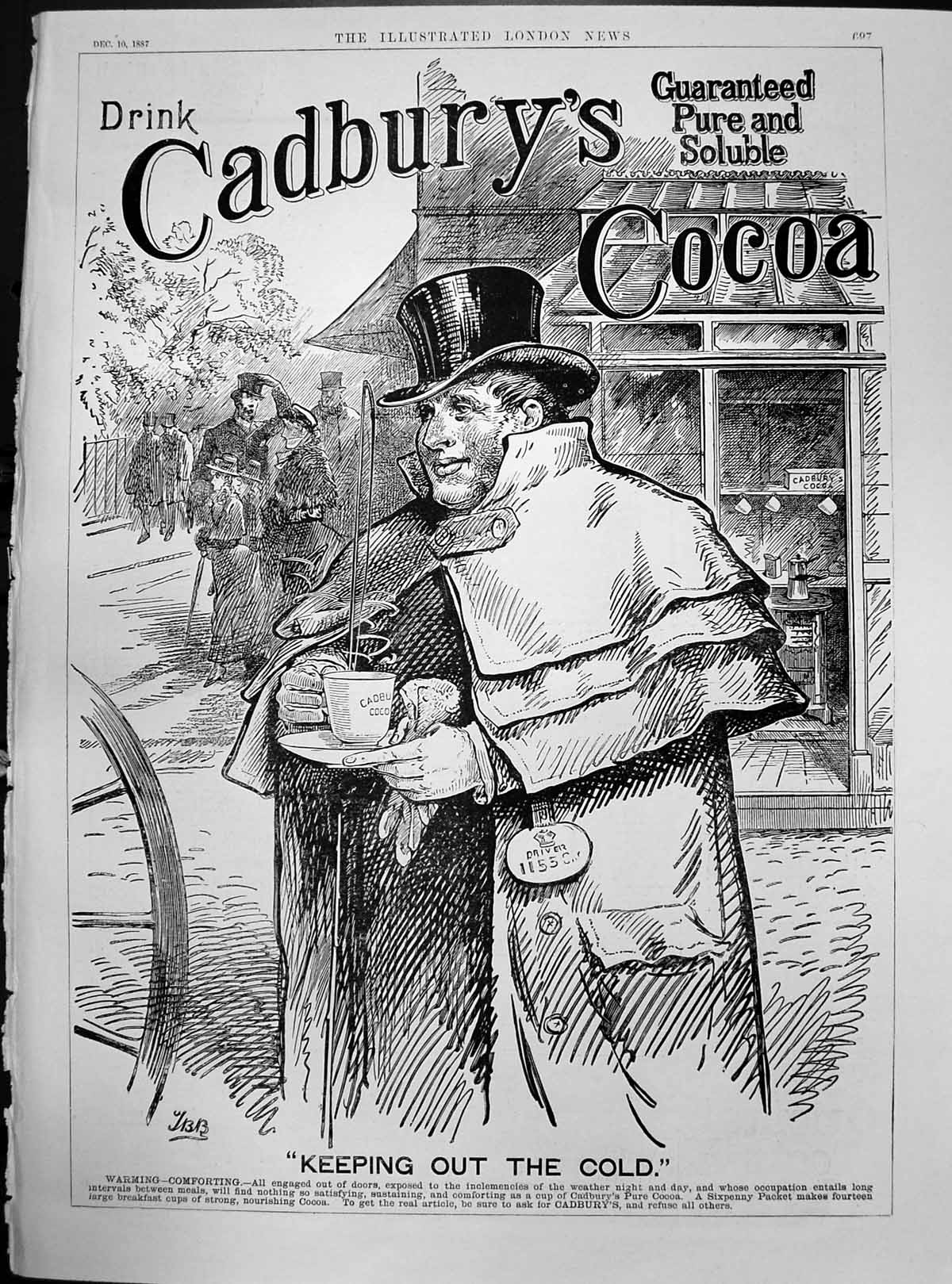 Antique Old Print Cadburys Cocoa Guaranteed Pure Soluble Keeping Out C1887 19th