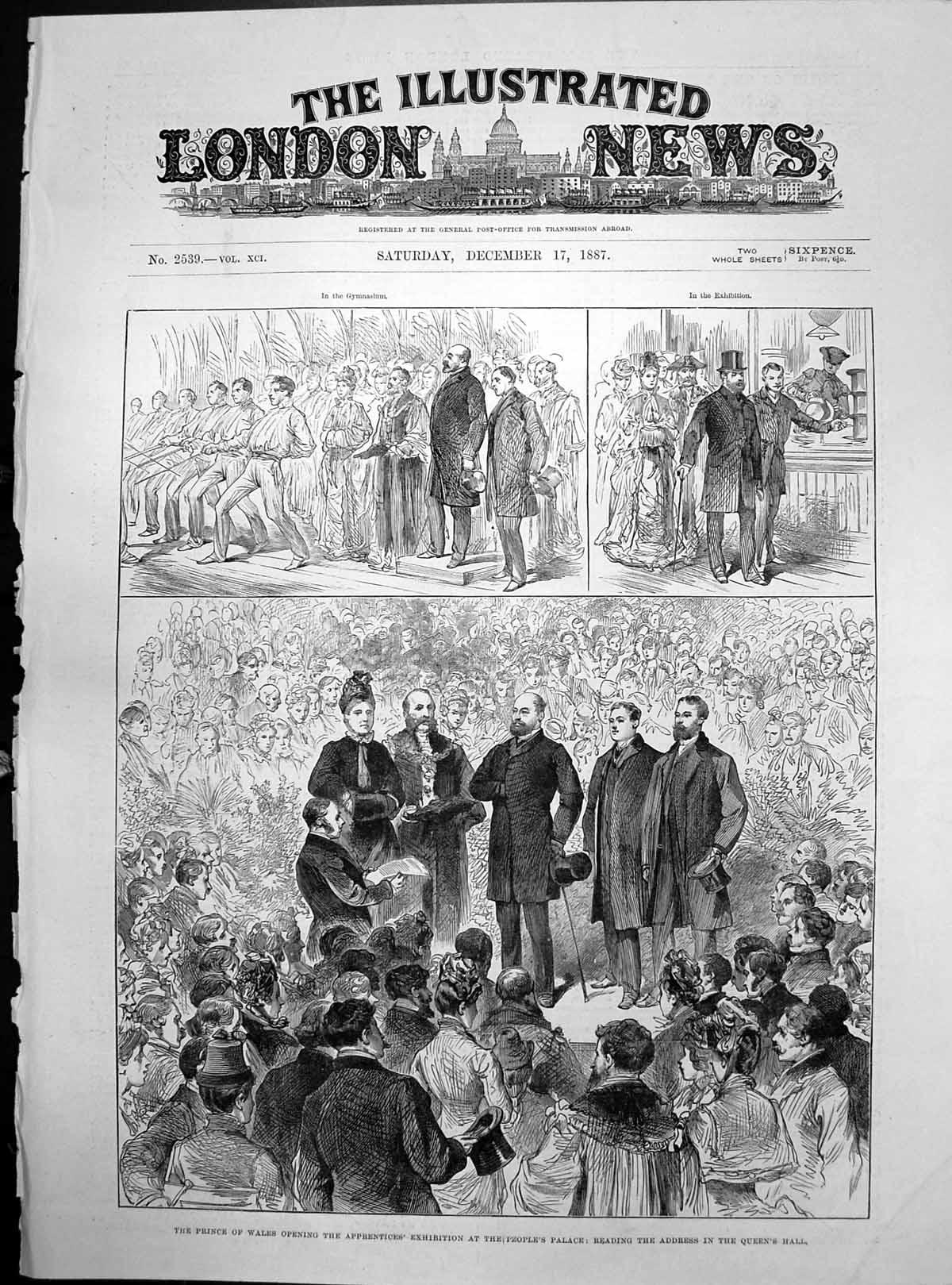 Old Print Prince Wales Apprentices Exhibition Peoples Palace Address 1887 19th