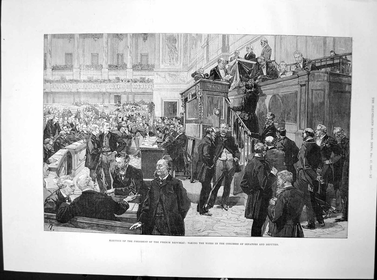 Old Print Election President French Republic Votes Congress Senators 1887 19th