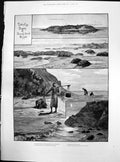 Antique Old Print Turtle Egg Digging Diamond Island Burmah River Bassein 1887