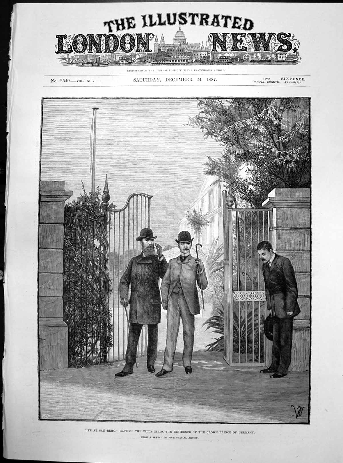 Antique Print San Remo Gate Villa Zirio Residence Crown Prince Germany 1887