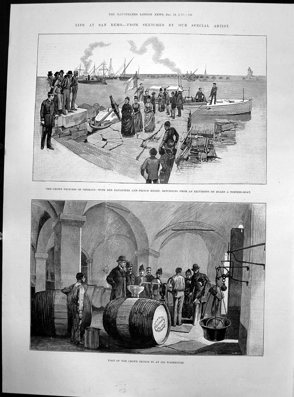 Antique Old Print San Remo Crown Princess Germany Daughters Prince Henry 1887