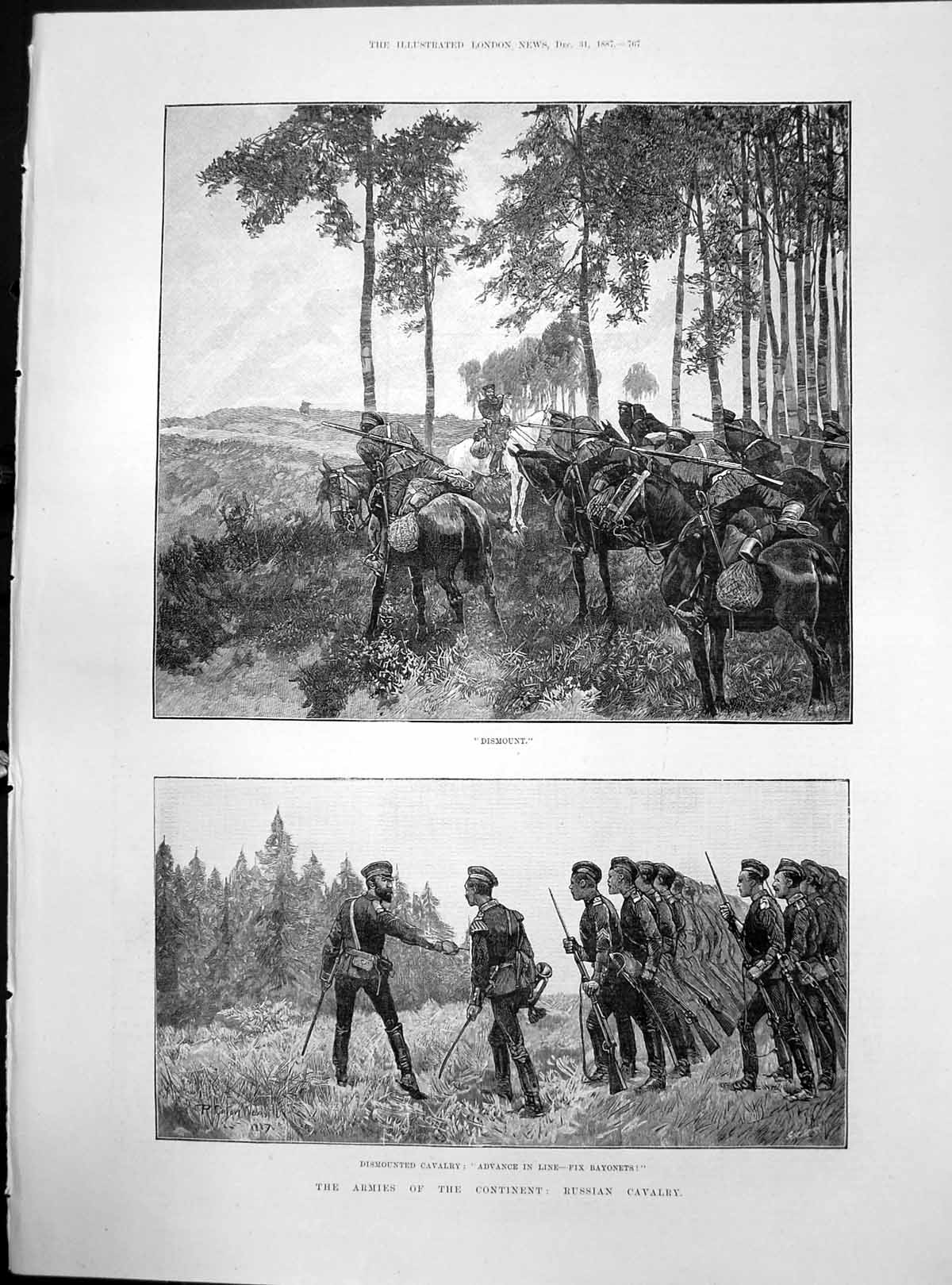 Old Armies Continent Russian Cavalry Dismount Advance Fix Bayonets 18 Victorian