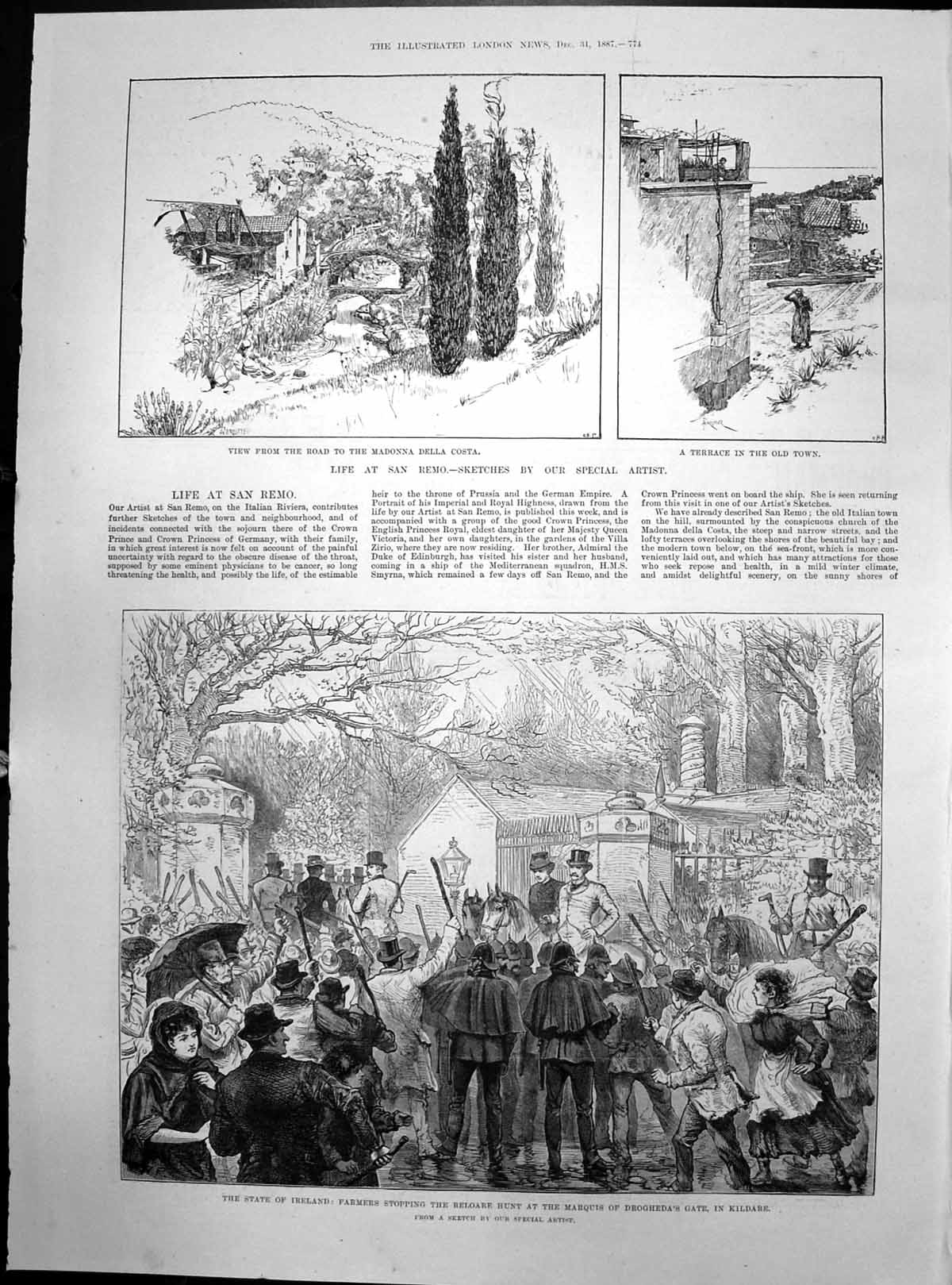 Old Print Life San Remo State Ireland Farmers Stopping Hunt Kildare 1877 19th