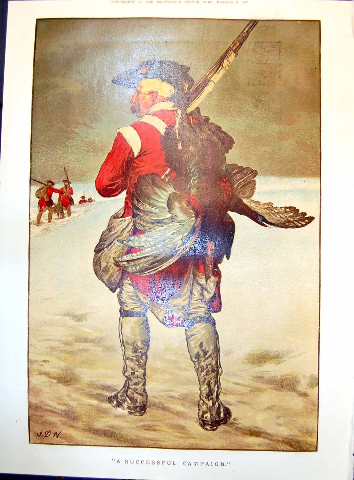 Antique Old Print Successful Campaign Sier Return Hunting Turkey Back 1887 19th