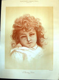 Antique Old Print Pretty Study Florence Gravier Portrait Girl Curly Hair 1887