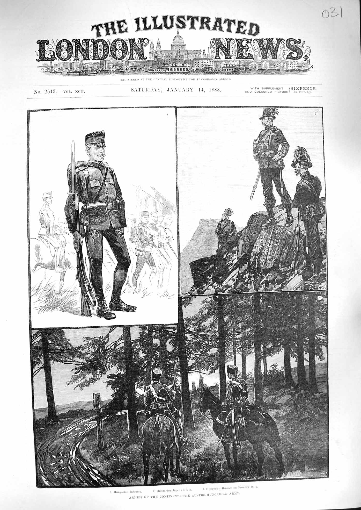 Original Old Antique Print 1888 Austro-Hungarian Army Jager Hussars Siers War