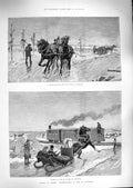 Original Old Antique Print 1888 Winter Canada Ice St. Lawrence Sleigh Railway