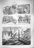 Original Old Antique Print 1888 Fire Bolton Theatre Bulgaria Siers Brigands