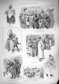Old Antique Print 1888 Berlin Sister Charity Porter Skating Theatre Music 19th