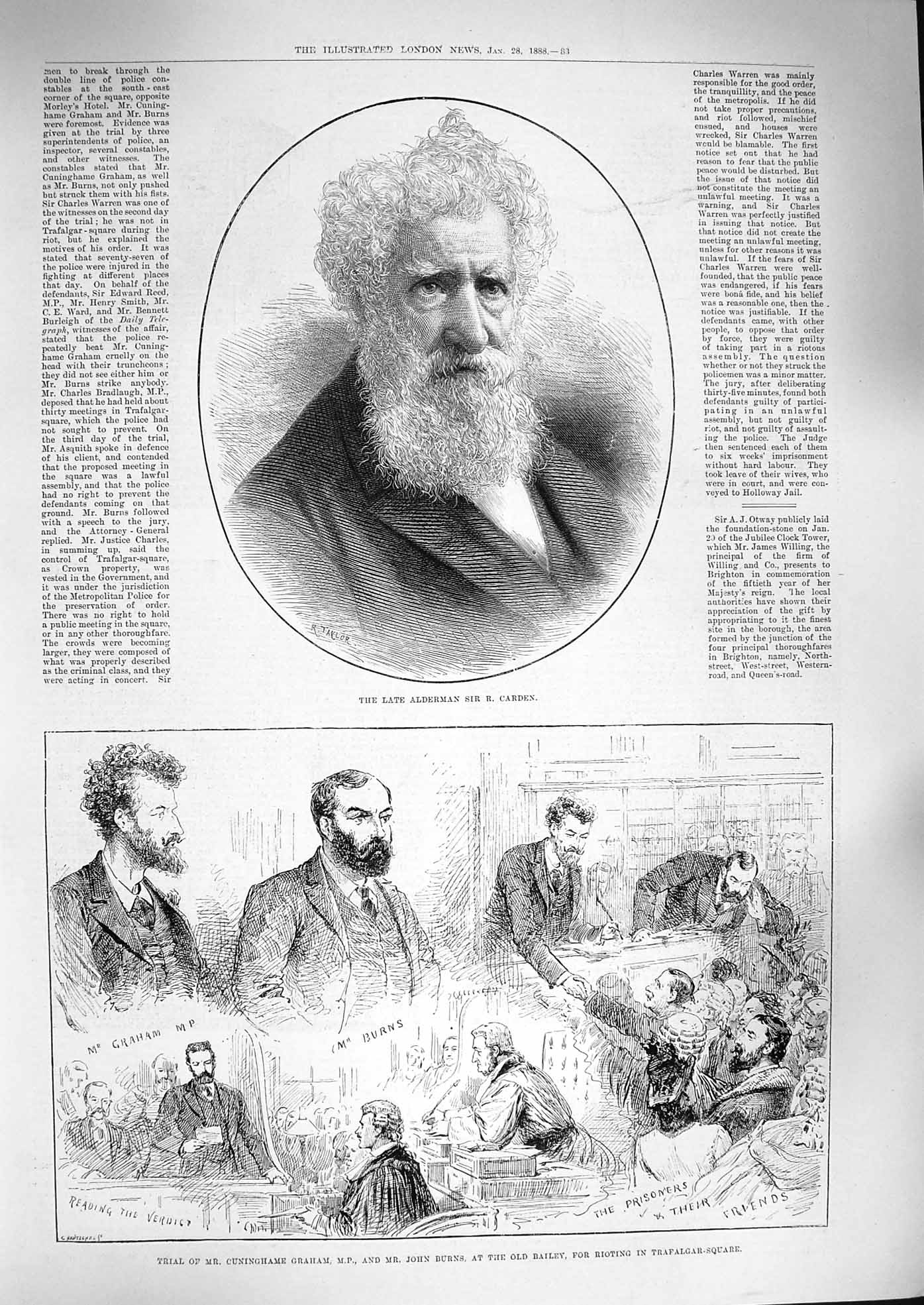 Original Old Antique Print 1888 Alderman Carden Court Cuninghame Graham Burns