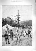Original Old Antique Print 1888 Camp Russian Siers War Advance Guard Tents 19th