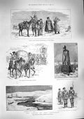 Original Old Antique Print 1888 Army Russian Vistula Cossacks Redoubts Vistula