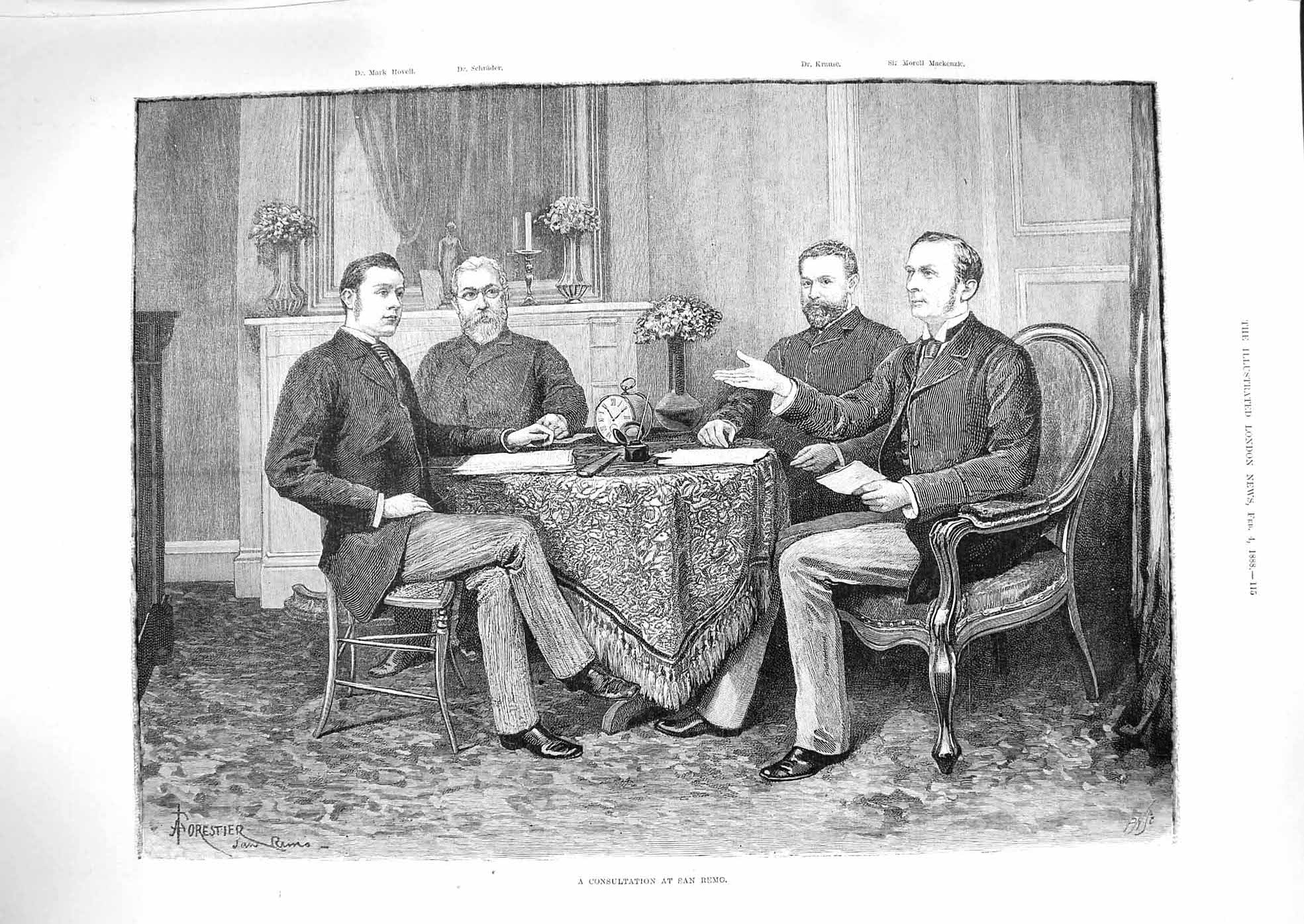 Original Old Antique Print 1888 Consultation Remo Hovell Schrader Krause Moroll