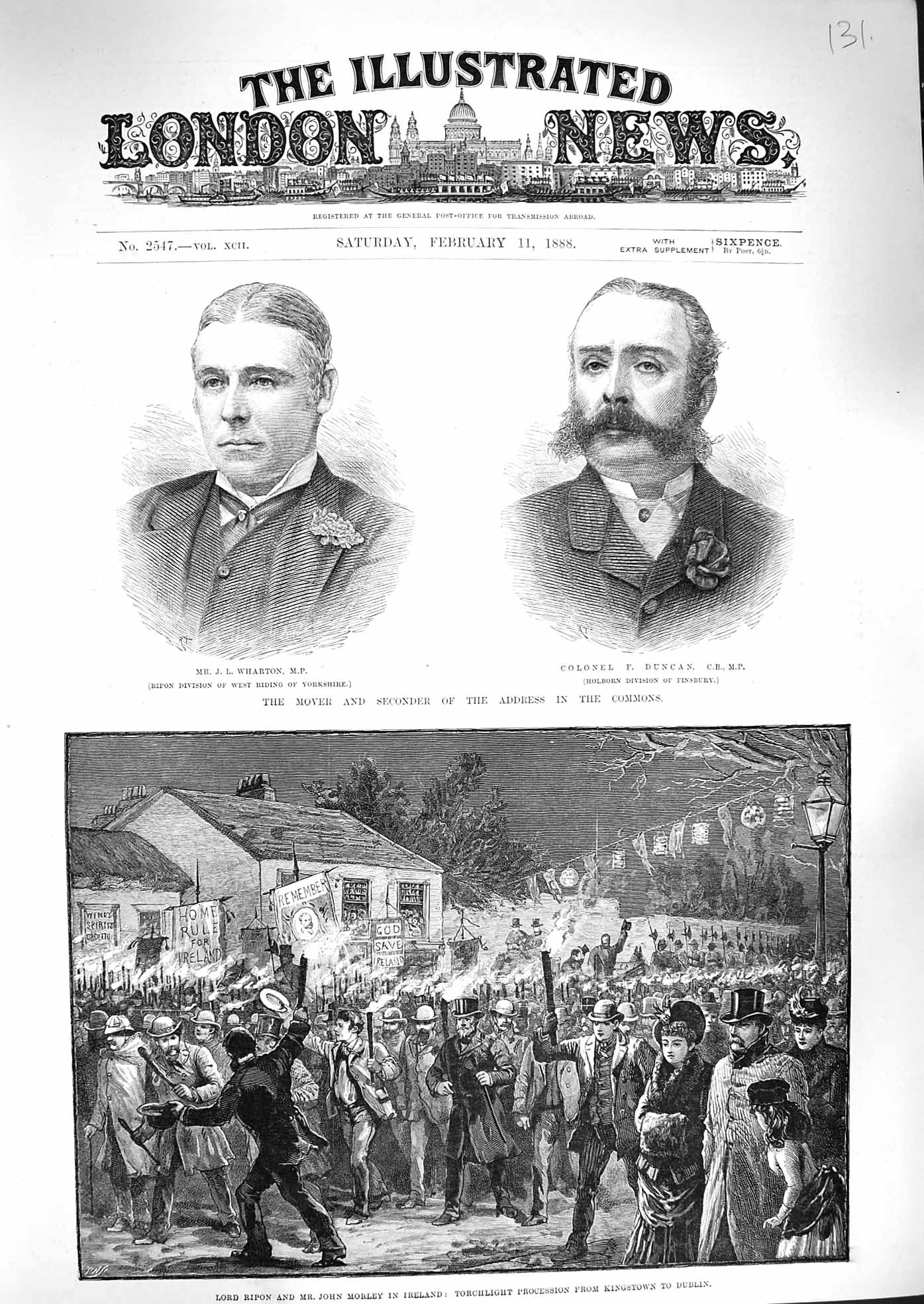 Old Antique Print 1888 Lord Ripon Morley Ireland Wharton Duncan Commons 19th