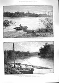 Original Old Antique Print 1888 Ferry River Maputa Africa Amatongaland Boats