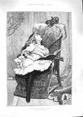 Original Old Antique Print 1888 Kittens Little Girl Reading Book 19th
