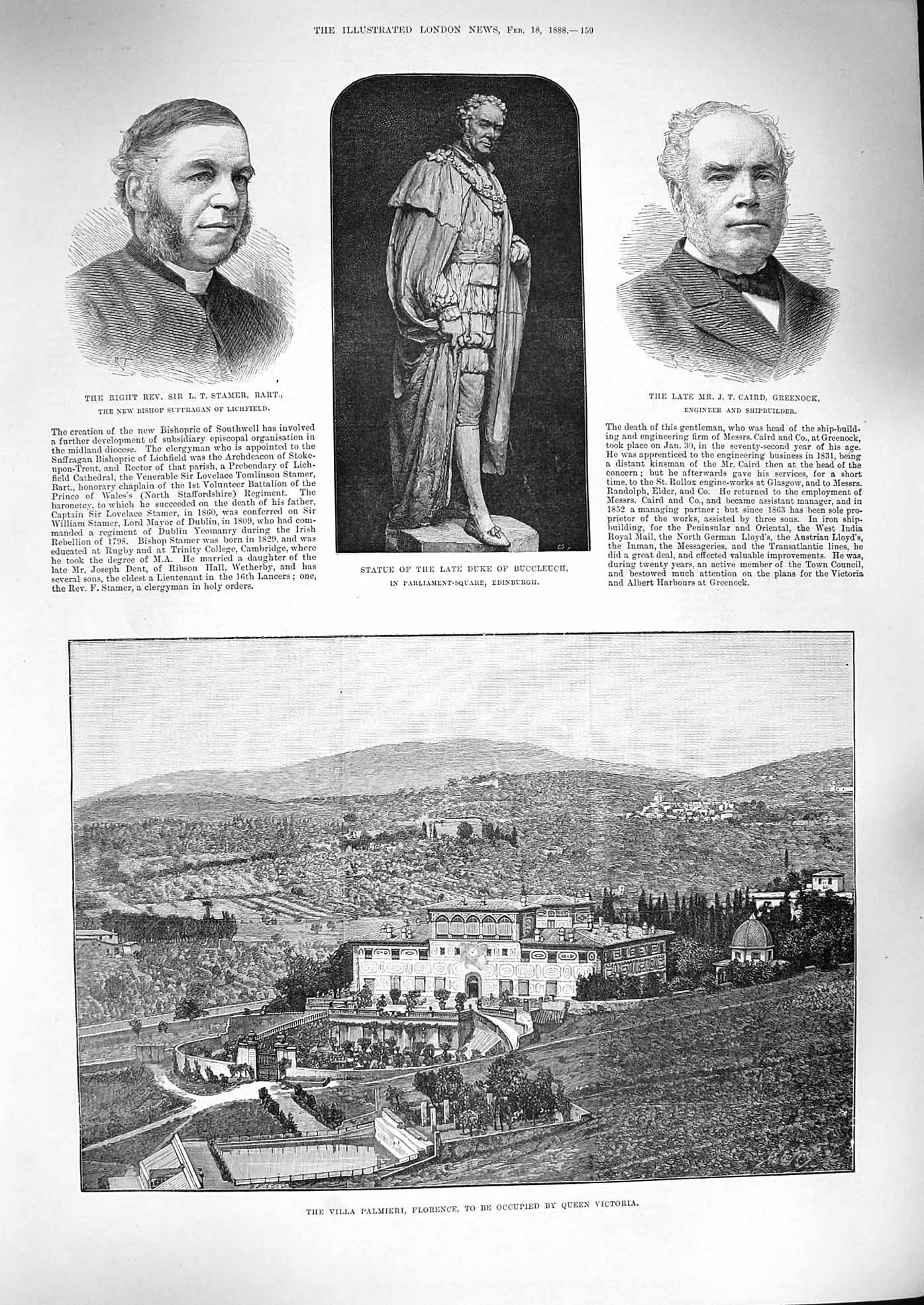 Original Old Antique Print 1888 Villa Palmieir Florence Duke Buccleuch Greenock