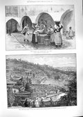 Original Old Antique Print 1888 Garden Villa Palmieri Florence Piazza San Remo