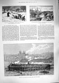 Original Old Antique Print 1888 Works Tower Bridge River Thames Snow Ship Canal