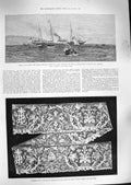 Old Antique Print 1888 Rochet Needlepoint Lace Pope San Remo Ship Smyrna 19th