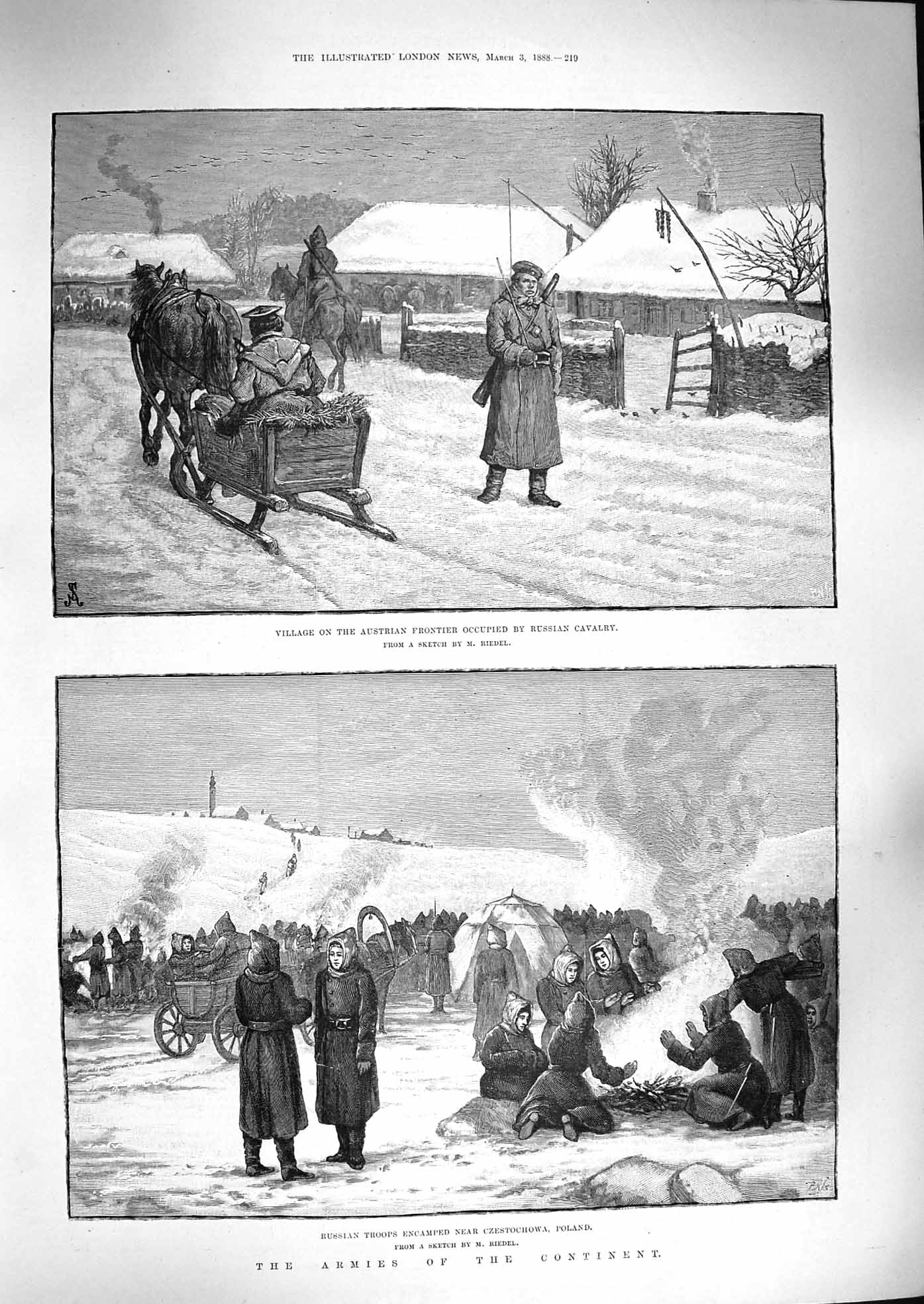 Original Old Antique Print 1888 Austrian Frontier Russian Siers Czestochowa