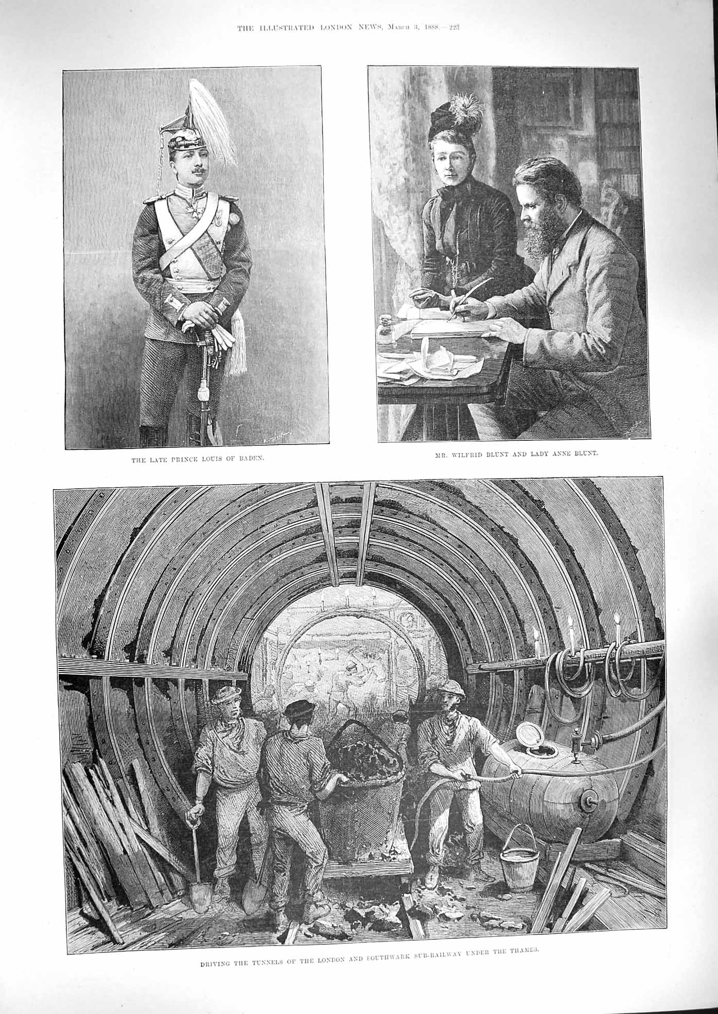Original Old Antique Print 1888 Prince Louis Baden Blunt Tunnels London Railway