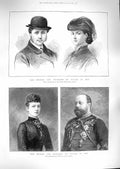 Original Old Antique Print 1888 Portrait Prince Princess Wales 19th