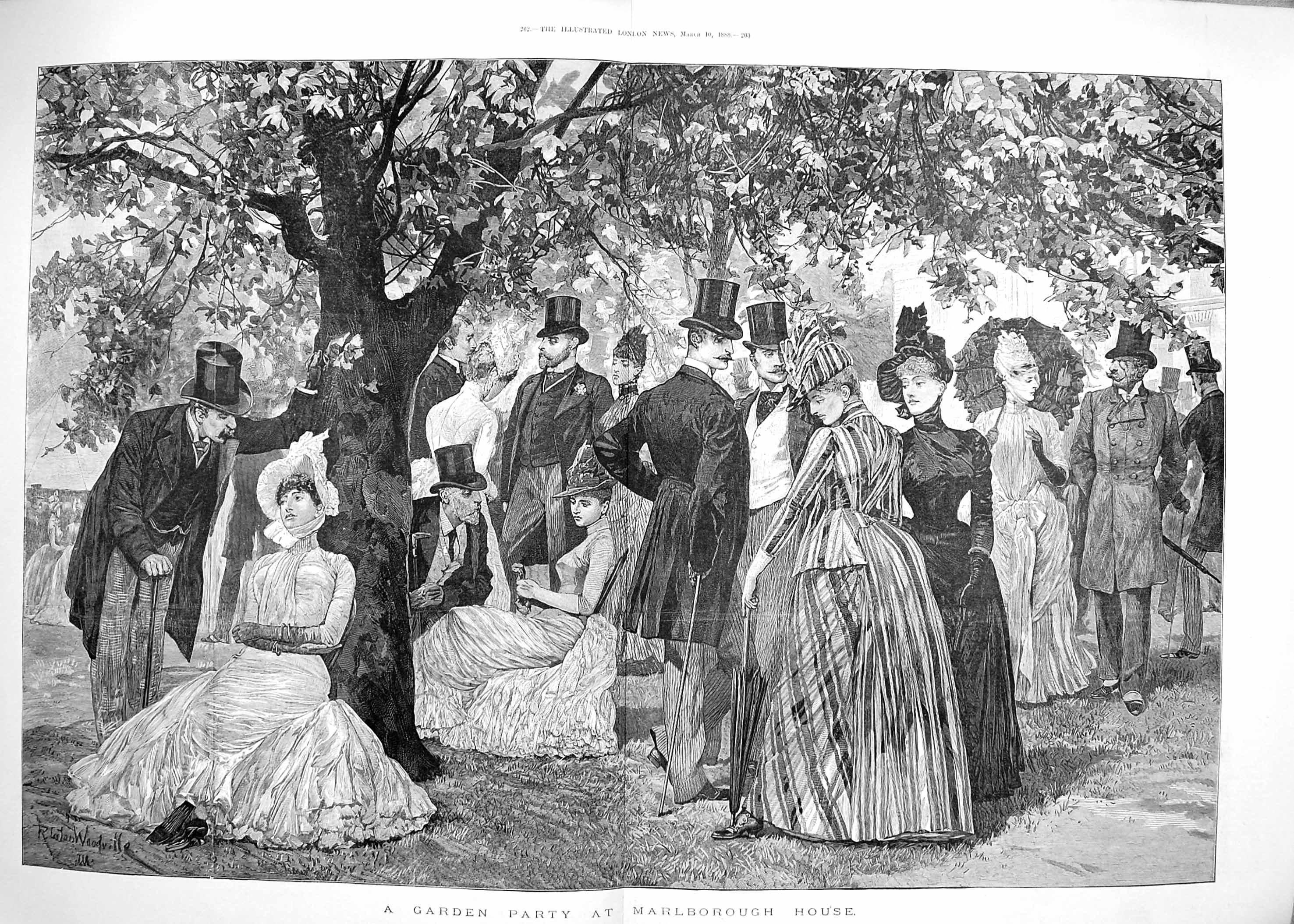 Original Old Antique Print 1888 Garden Party Marlborough House Fine Art 19th