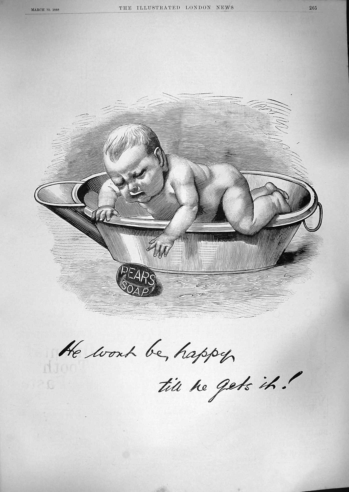 Original Old Antique Print 1888 Advertisement Pears Soap Washing Baby Victorian