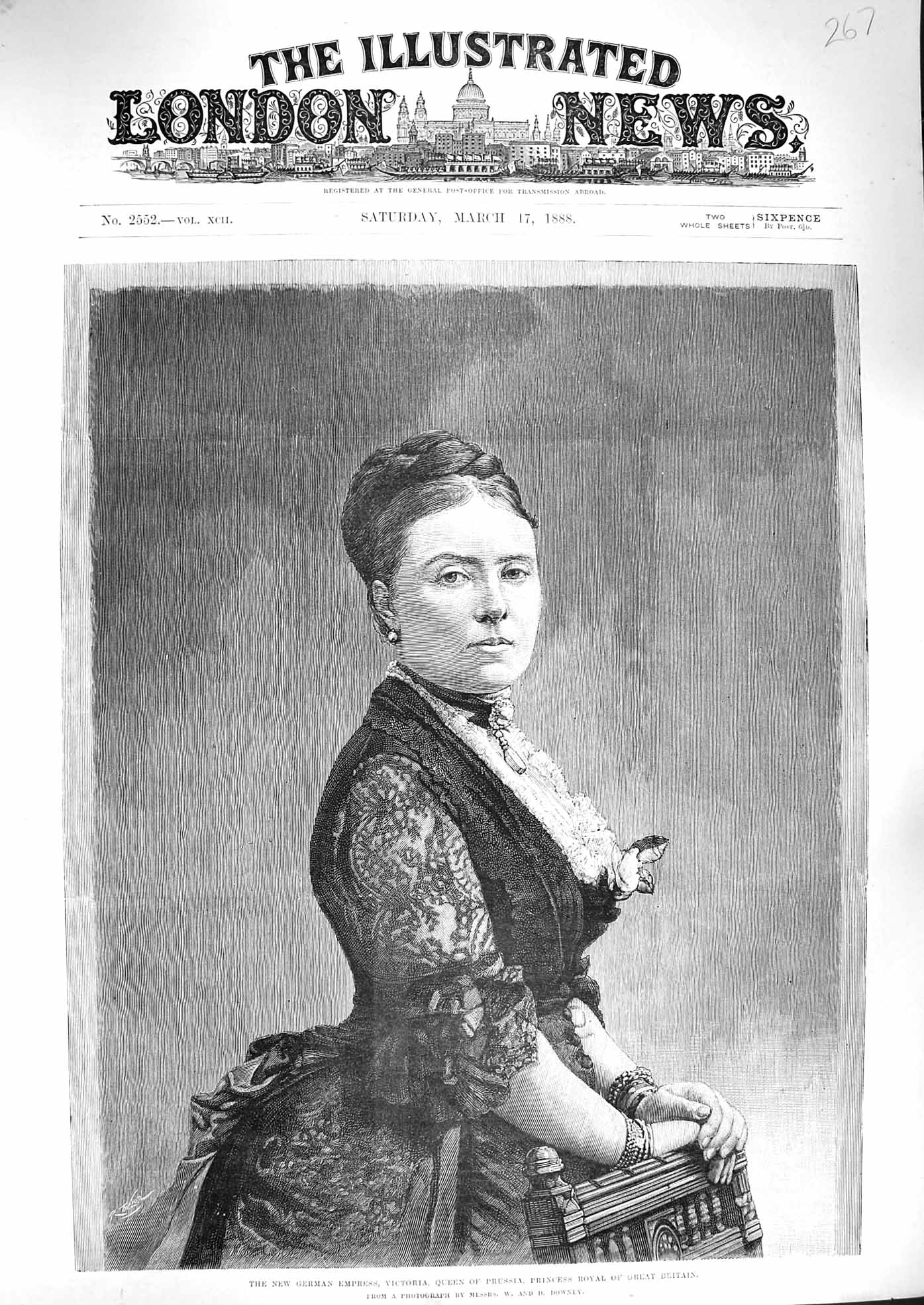 Original Old Antique Print 1888 German Empress Victoria Queen Prussia Princess