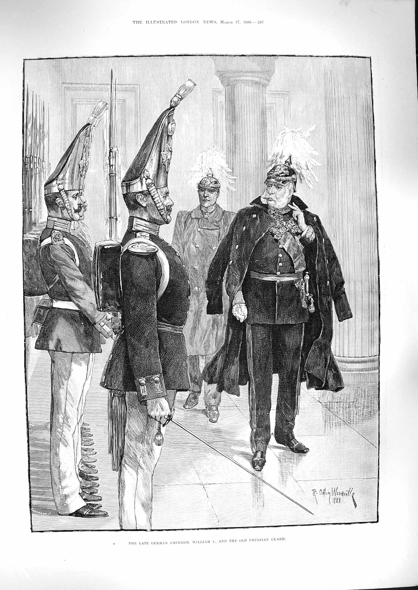 Original Old Antique Print 1888 German Emperor William I Prussian Guard 19th