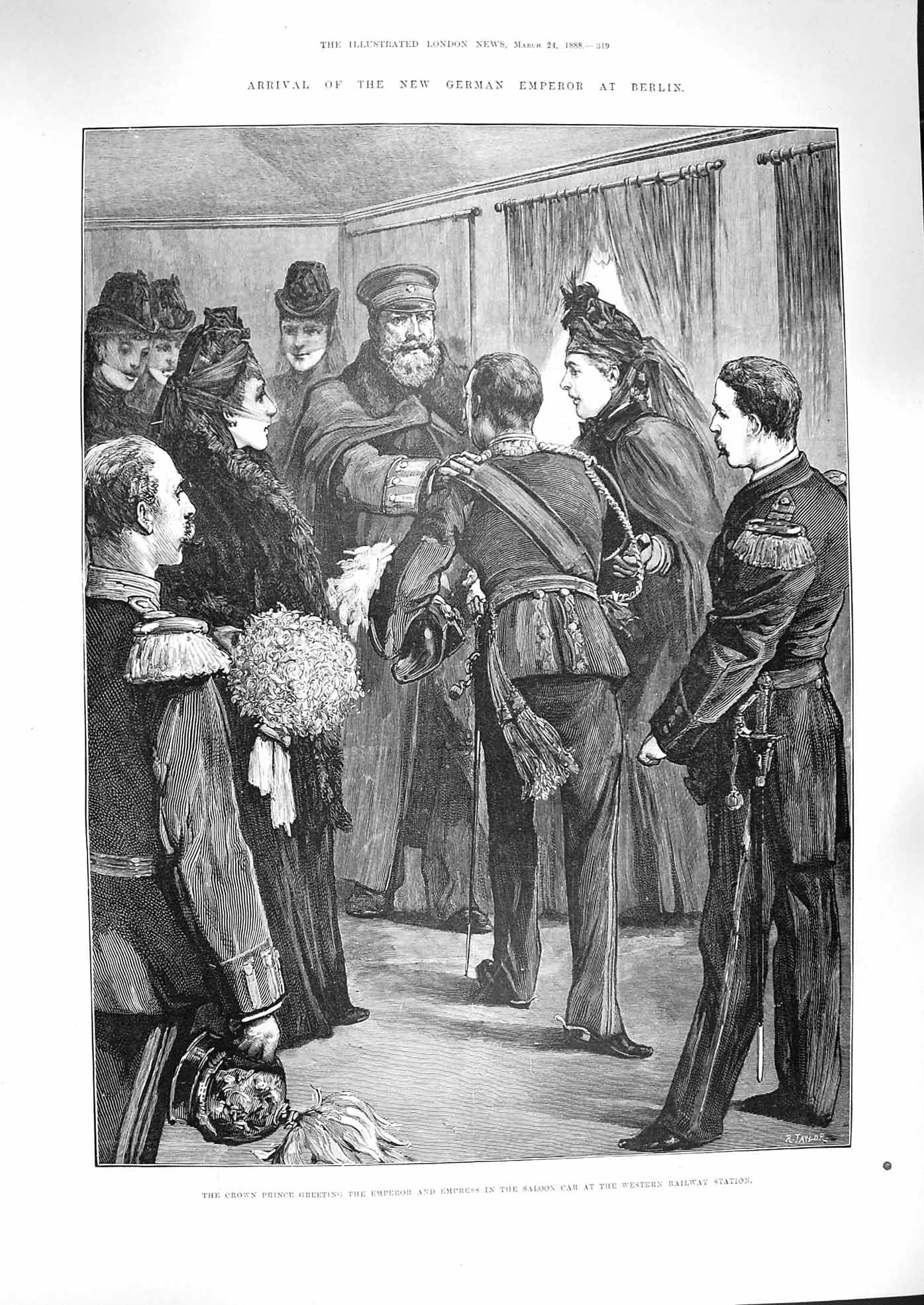 Old Antique Print 1888 Crown Prince German Emperor Saloon Railway Berlin 19th