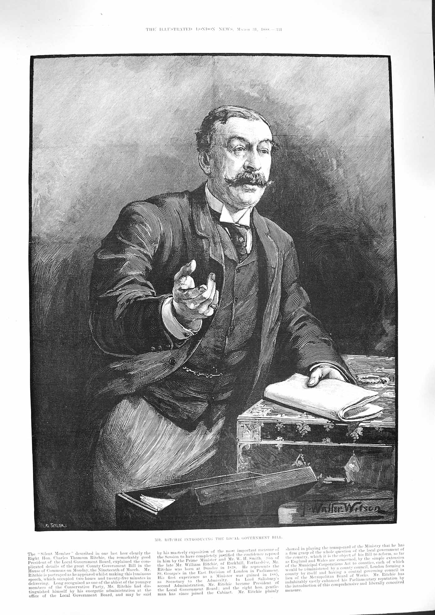 Original Old Antique Print 1888 Portrait Ritchie Local Government Bill Fine Art