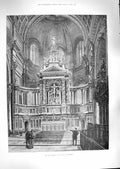 Old Antique Print 1888 Interior Reredos St. Paul'S Cathedral Architecture 19th