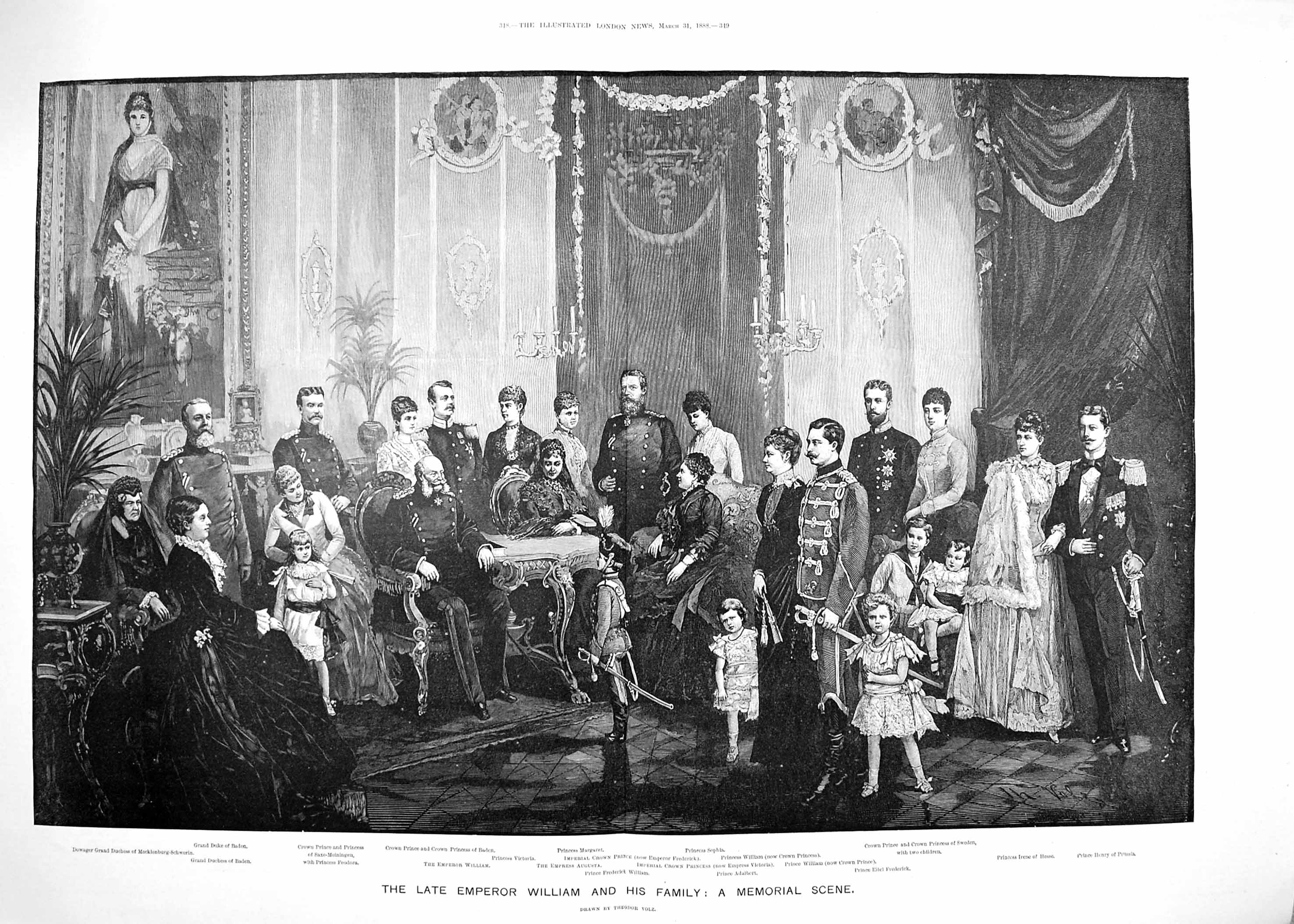 Original Old Antique Print 1888 Emperor William Princess Baden Princess Sophia