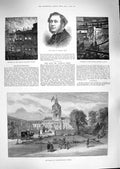 Old Antique Print 1888 Palace Charlottenburg Berlin Reed Theatre Oporto 19th
