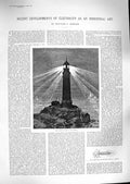 Old Antique Print 1888 Electric Light Lighthouse Fire-Engine Street-Car 19th