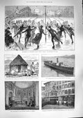 Old Antique Print 1888 Maypole Canada Church Elgiers Ship Portal Asmara 19th