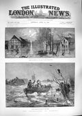 Original Old Antique Print 1888 Floods Germany Domitz Elbe Rescue Boat Lenzen