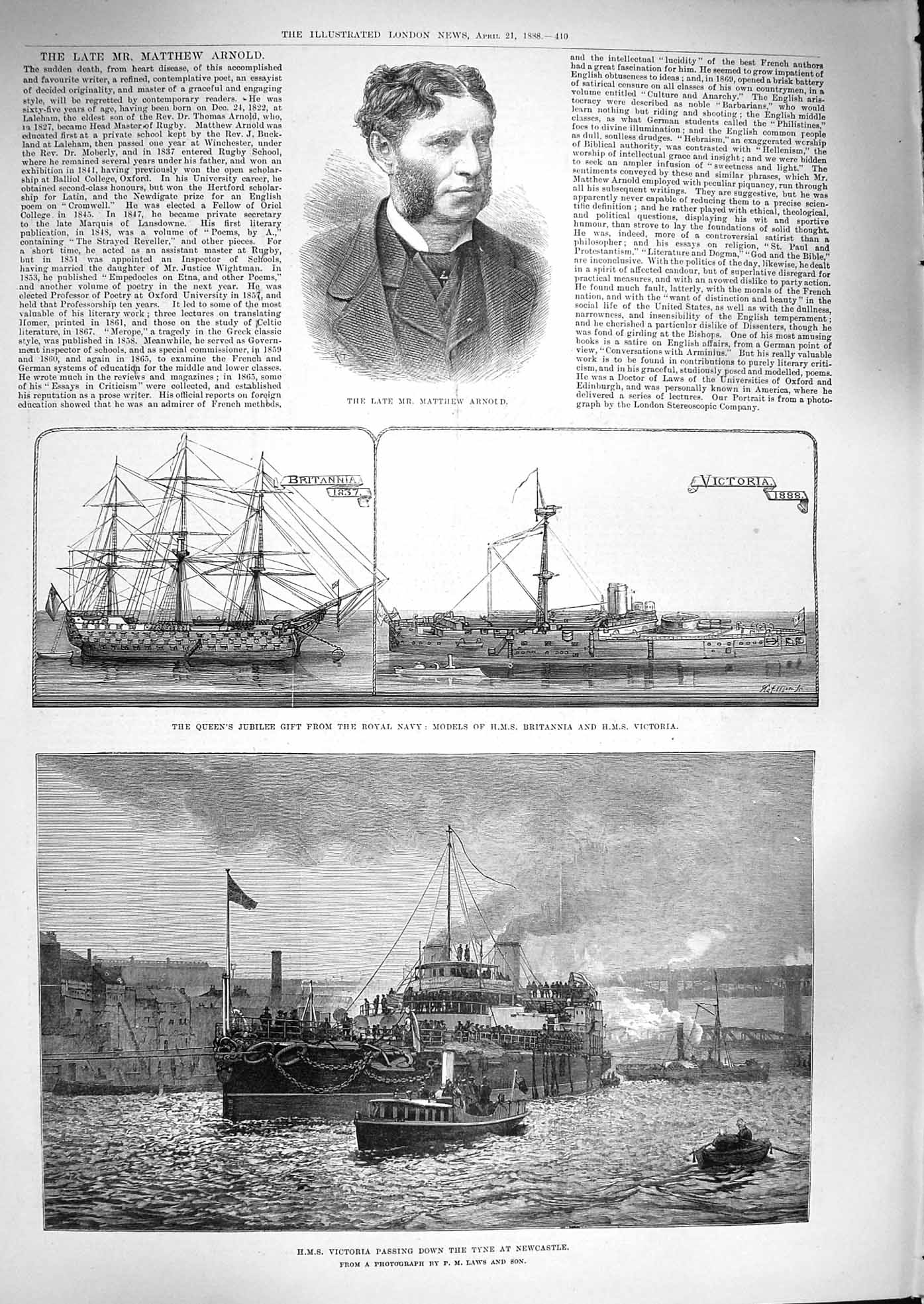 Original Old Antique Print 1888 Ship Victoria Newcastle Britannia Models Arn