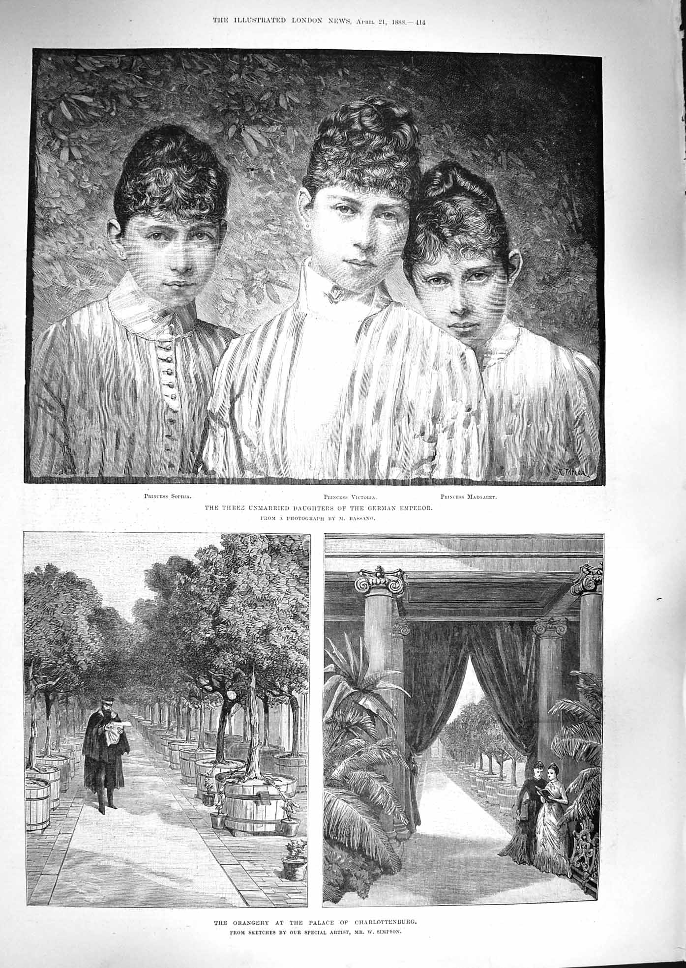 Original Old Antique Print 1888 German Sophia Victoria Orangery Charlottenburg