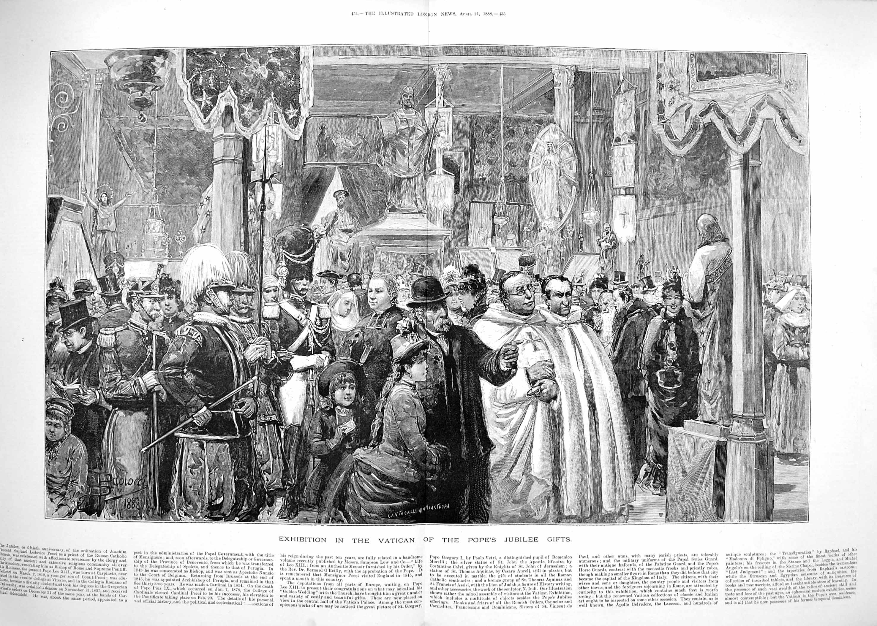 Original Old Antique Print 1888 Exhibition Vatican Pope'S Jubilee Gifts 19th