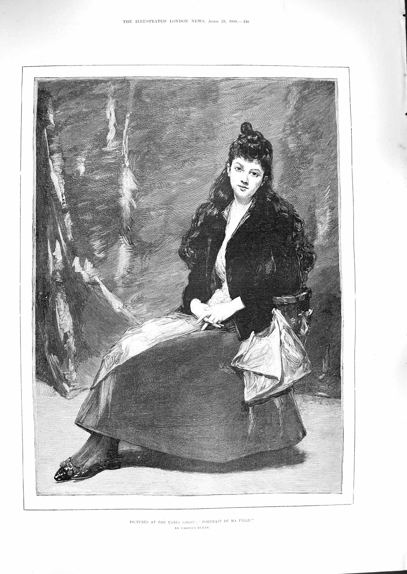 Original Old Antique Print 1888 Paris Salon Portrait De Ma Fille Lady Victorian