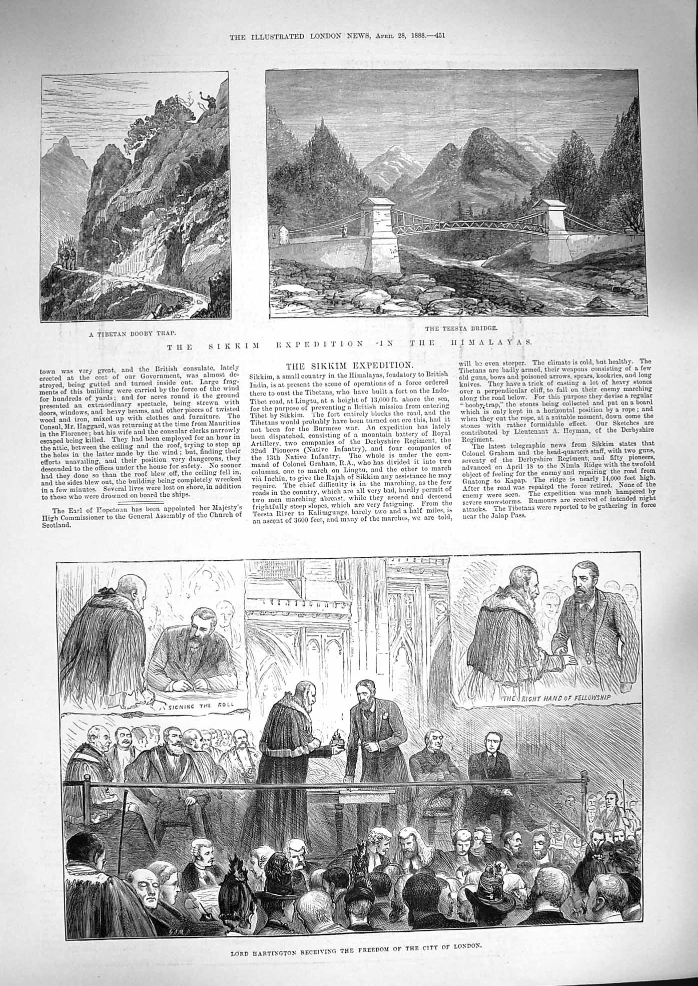 Original Old Antique Print 1888 Lord Hartington Freedom London Himalayas Teesta