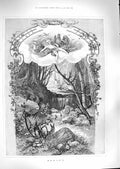 Original Old Antique Print 1888 Spring Scene River Trees Rabbits Nature Animals