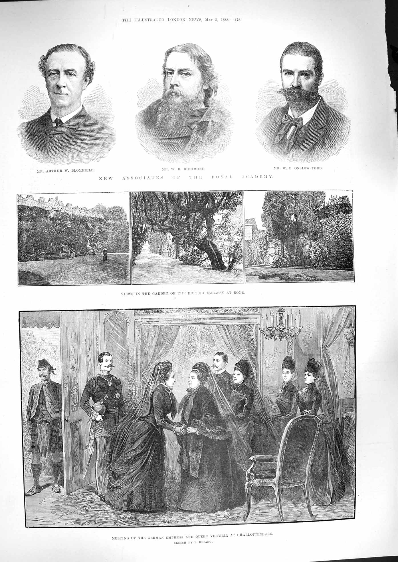 Old Antique Print 1888 Queen Victoria Charlottenburg Blomfield Richmond 19th