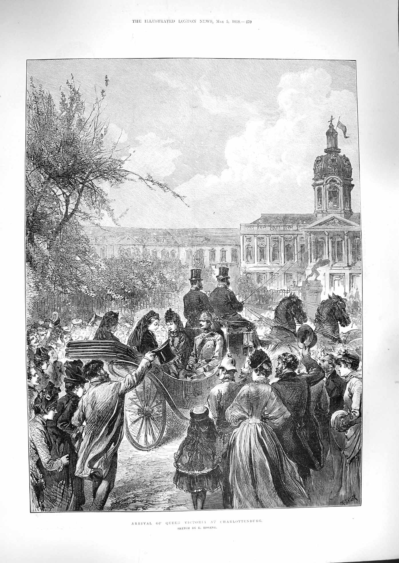 Original Old Antique Print 1888 Arrival Queen Victoria Charlottenburg Carriage
